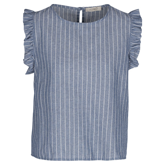 Astrid — Women's Classic Woven Top — Blue Stripe