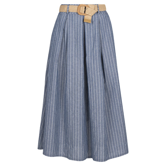 Astrid — Women's Elegant Woven Skirt — Blue Stripe